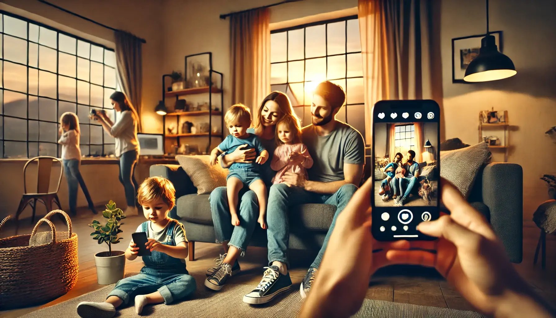 DALL·E 2025-01-22 21.56.23 - A high-resolution photograph of a millennial couple in their living room with their two young children, a boy and a girl. The children are sitting on