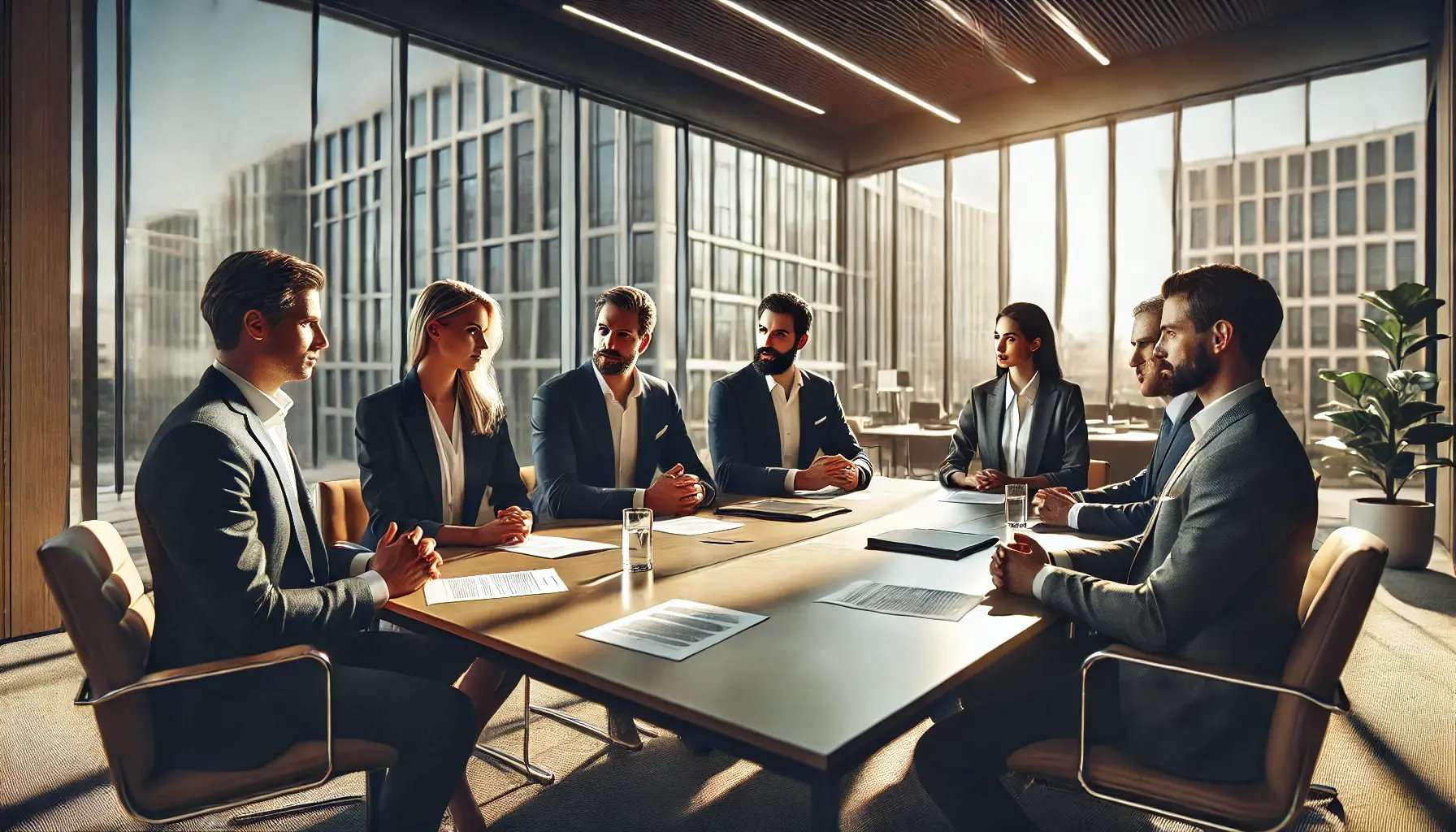 DALL·E 2025-02-04 22.14.37 - A high-resolution photograph of several people aged 30 to 50 sitting around a table in a notarys office meeting room. Their faces are perfectly defin