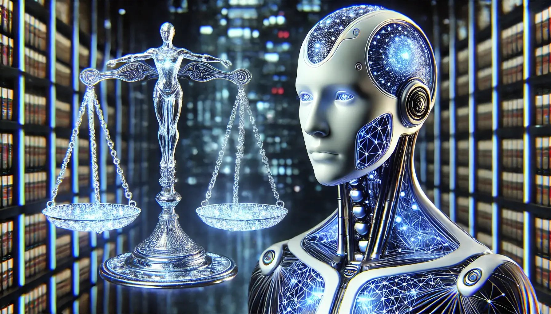 DALL·E 2025-02-13 22.58.19 - A hyperrealistic, high-resolution digital artwork of an abstract representation of artificial intelligence and justice. The image features a futuristi